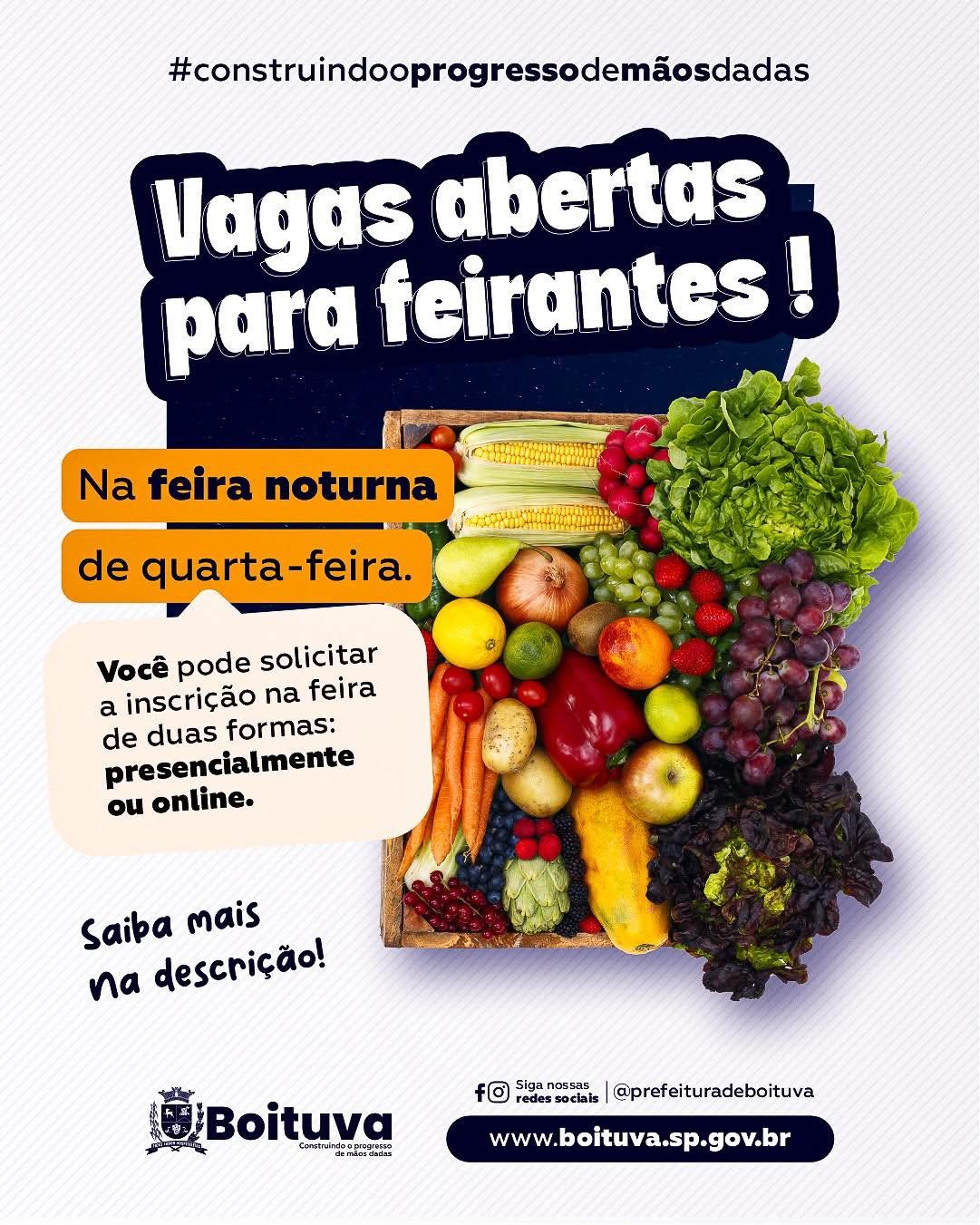 VAGAS ABERTAS PARA NOVOS FEIRANTES NA FEIRA NOTURNA DE QUARTA-FEIRA